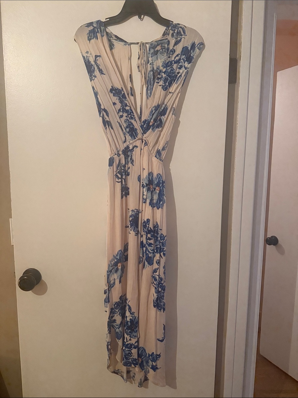 Charles Henry Blue Floral Maxi Dress on Cream